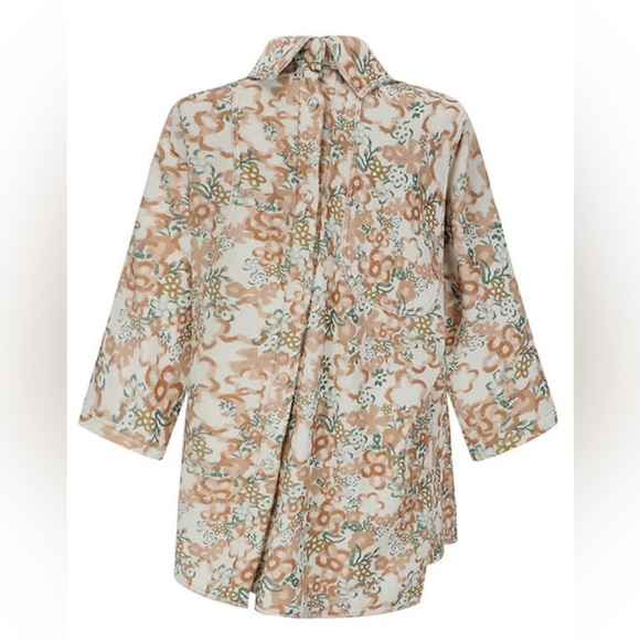 NWT Zimo Floral Print Angled Placket Double-Front Shirt Women’s Size 2 - Picture 2 of 10